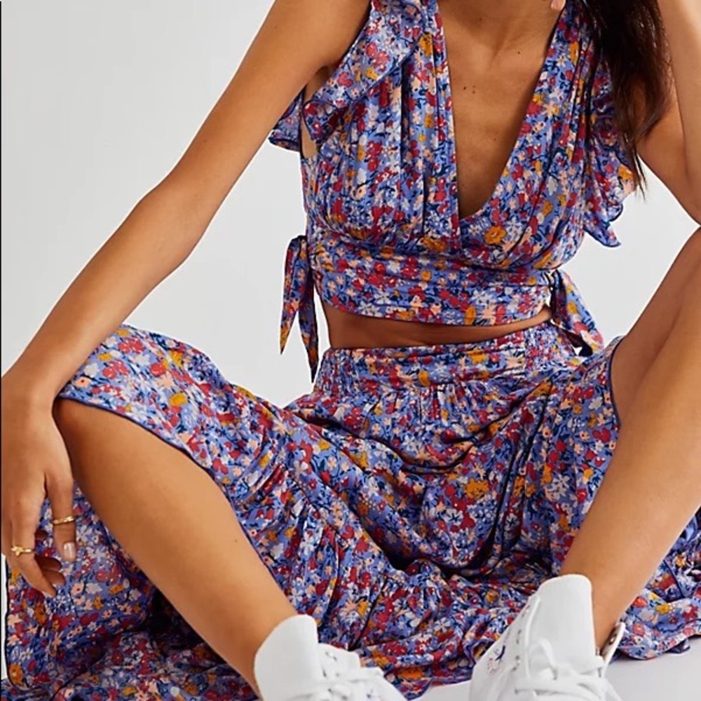 Free People Blue Floral Maxi Skirt